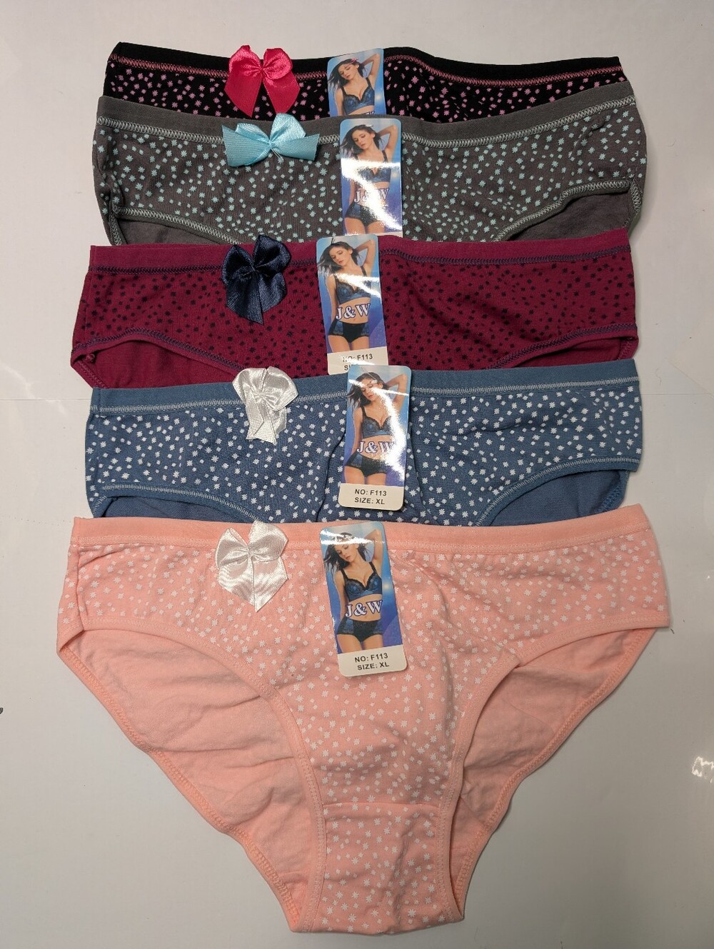 Girls' Polka Dot Cotton Briefs - 5-Pack (Pink, Blue, Gray, Burgundy, Peach)